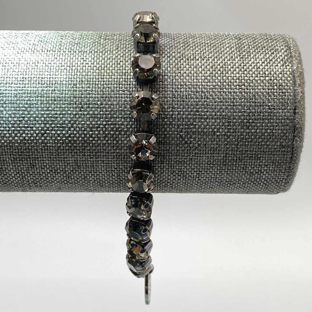 Rebekah Price Tennis Bracelet Gunmetal Vintage Style Smoked Topaz 16 Crystals 8"